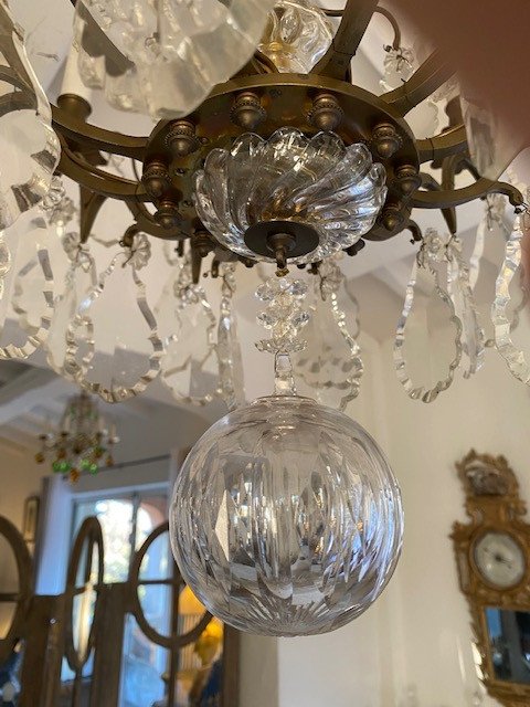 Proantic: Lustre Cage 8 Lampes Milieu 19ème