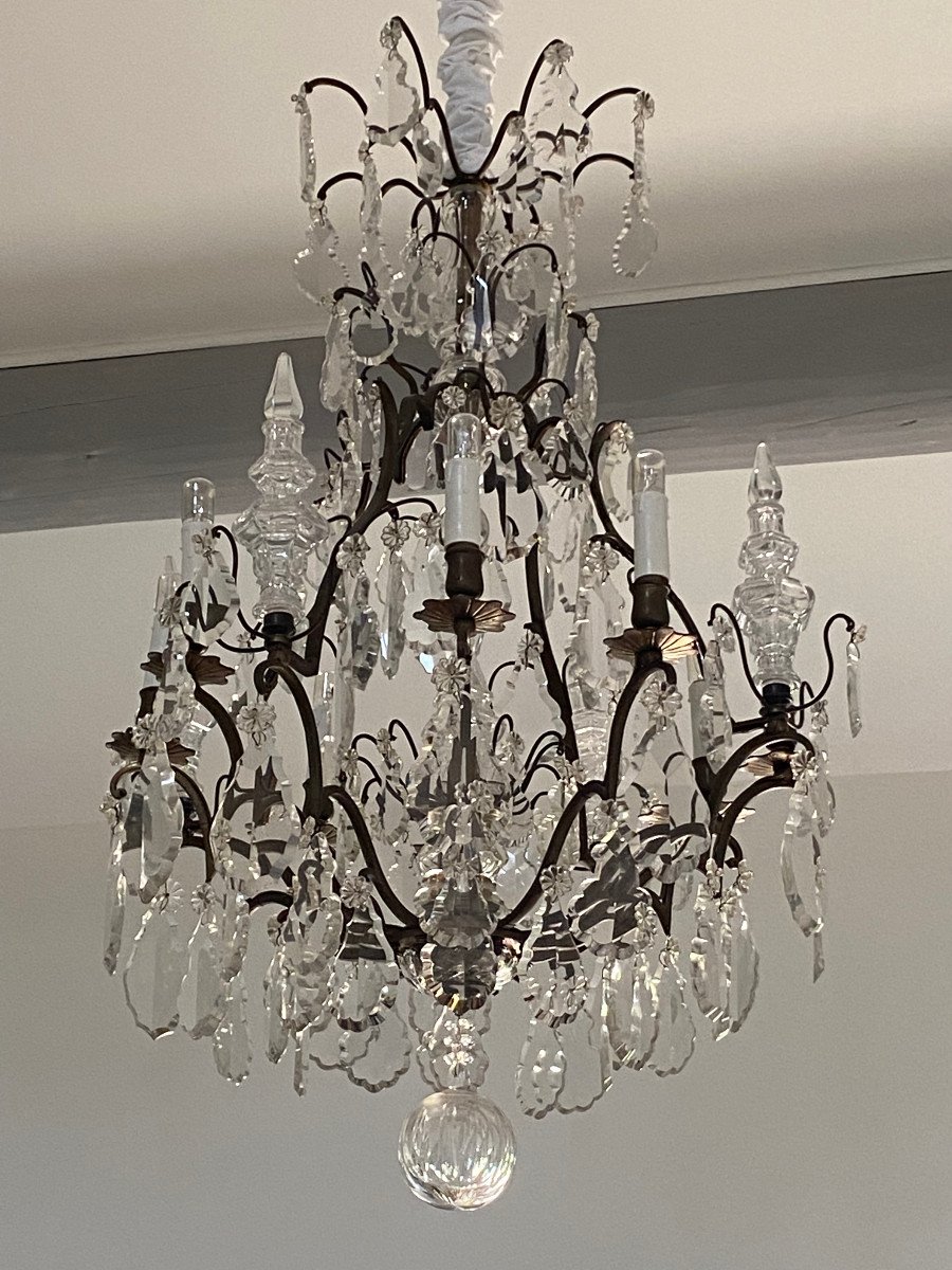 Proantic: Lustre Cage 8 Lampes Milieu 19ème