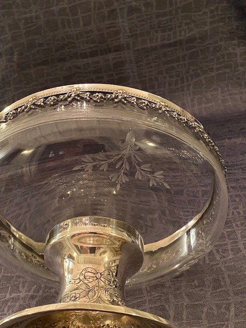 Petite Coupe En Cristal Monture Argent + Saupoudreuse – Service à Caviar Ou épices