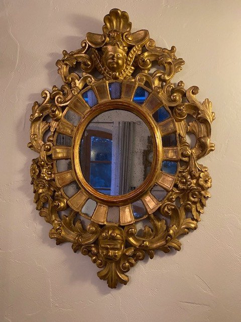 Miroir Vénitien à Parclose En Bois Doré, 18ème