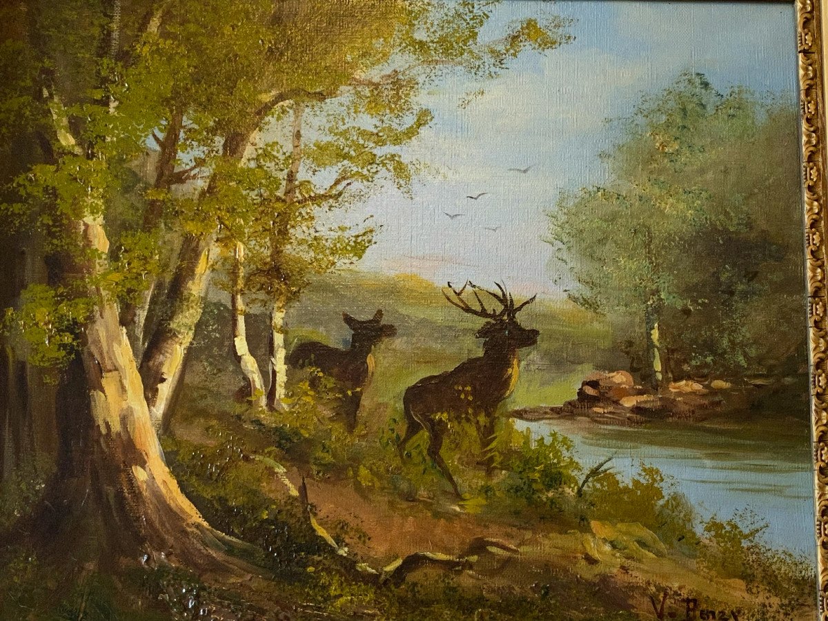 Pair Of ''animal Scene In The Woods'' Paintings-photo-3