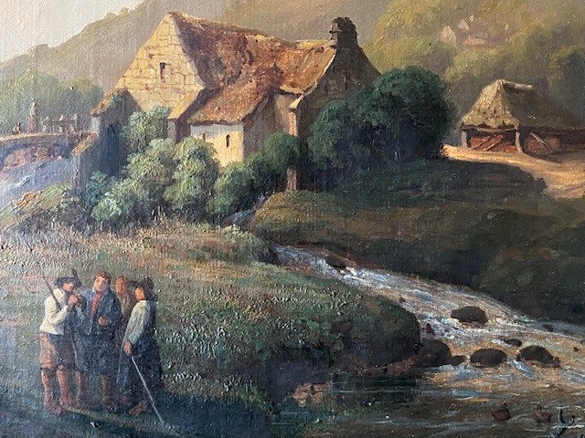 Huile Sur Toile, école Suisse, Paysage Animé-photo-3