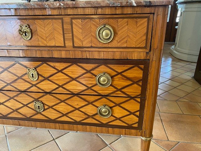 Commode In Louis XVI Style Marquetry 19th-photo-2
