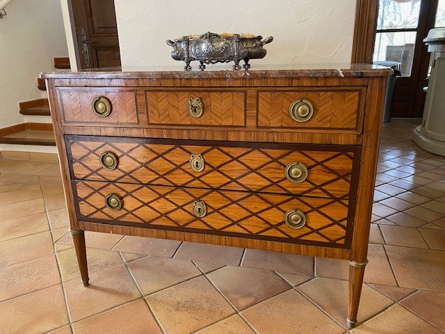 Commode In Louis XVI Style Marquetry 19th