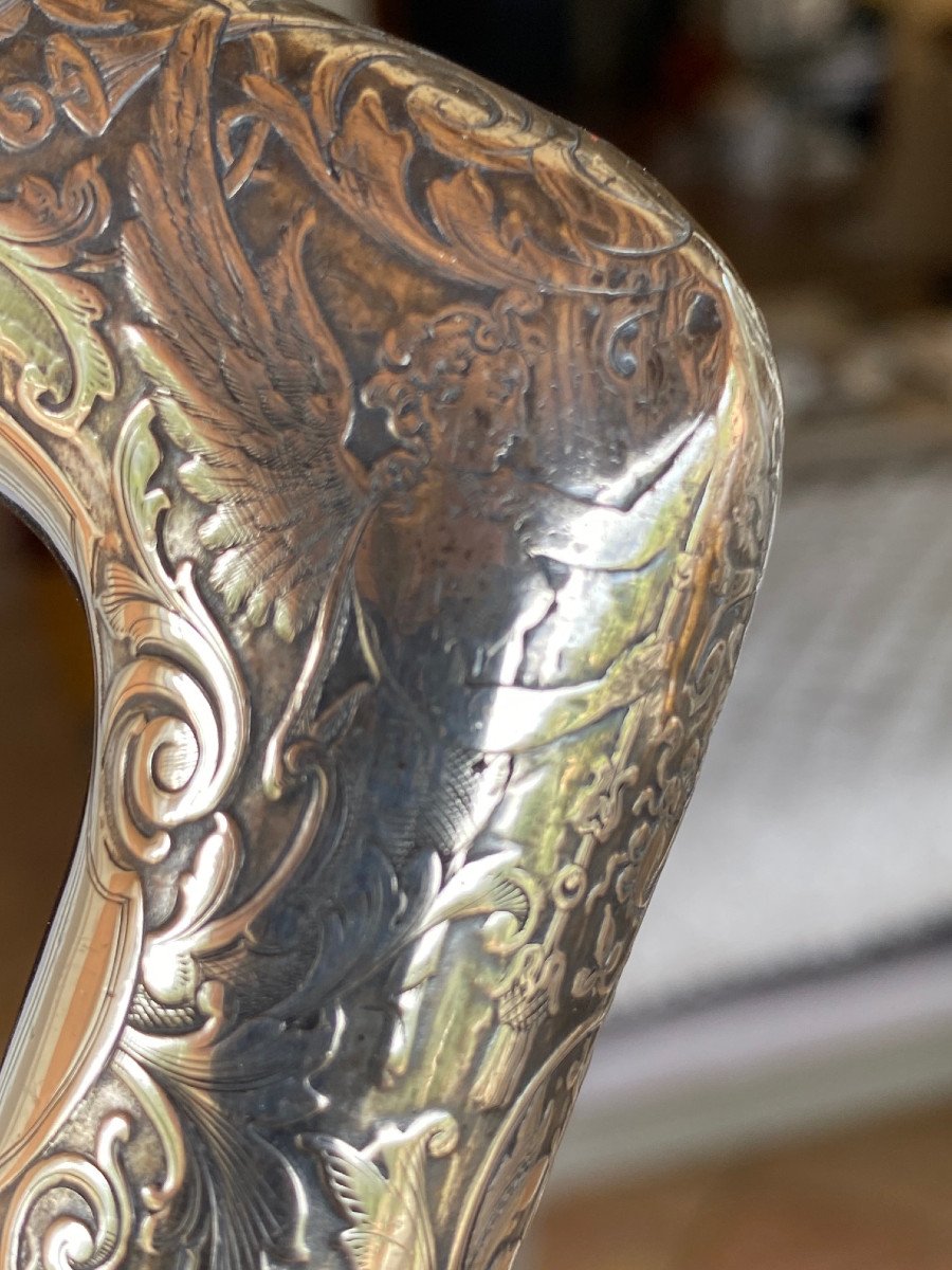 Proantic: Monogrammed Cane In Wood And Solid Silver Handle