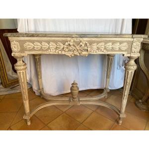 18th Century Console, Painted Wood And Faux Marble