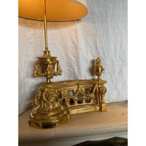 Pair Of Andirons In Gilt Bronze 19th Mounted In Lamp