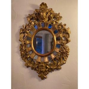 Venetian Mirror With Glazing Bead In Golden Wood, 18th C.