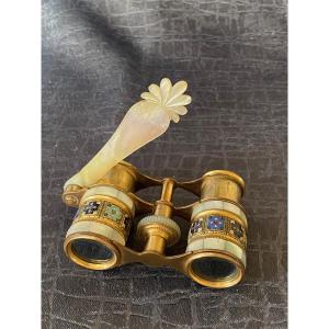 Cloisonne Theater Binoculars, Mother-of-pearl And Gilded Brass