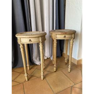 Paire De Selettes En Bois Peint Et Plateau Marbre