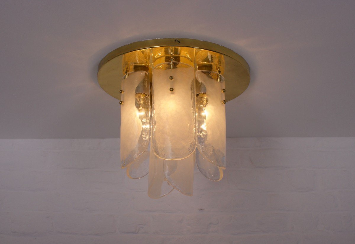 Ceiling Lamp In Brass And Murano Glass 1970's-photo-4