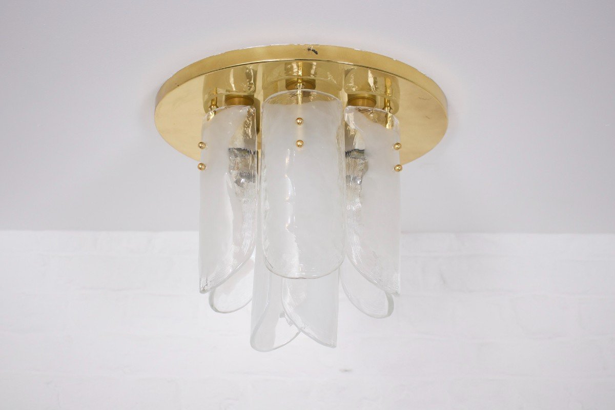 Ceiling Lamp In Brass And Murano Glass 1970's-photo-1