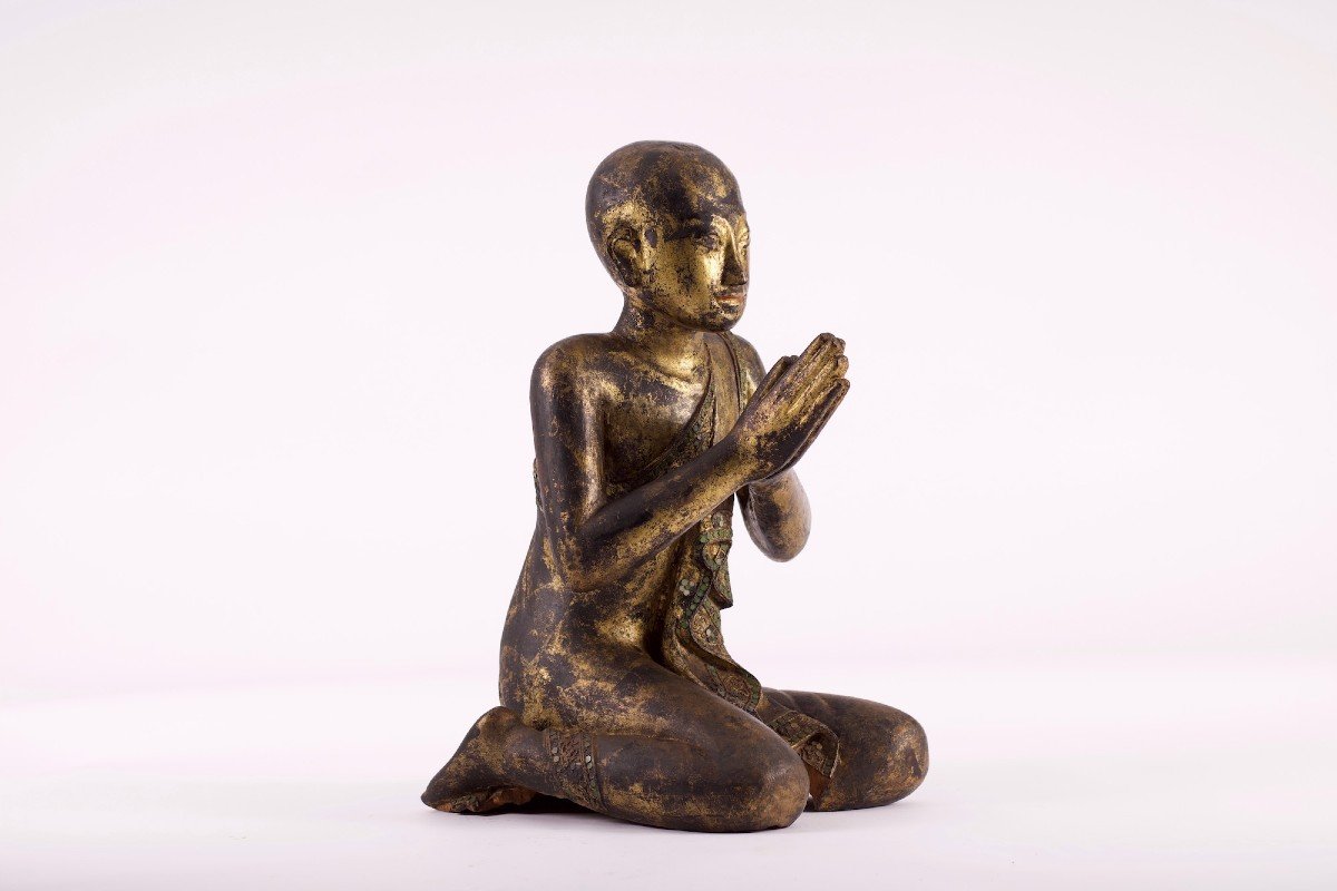 Buddhist Monk In Golden Wood Burma Mandalay-photo-2