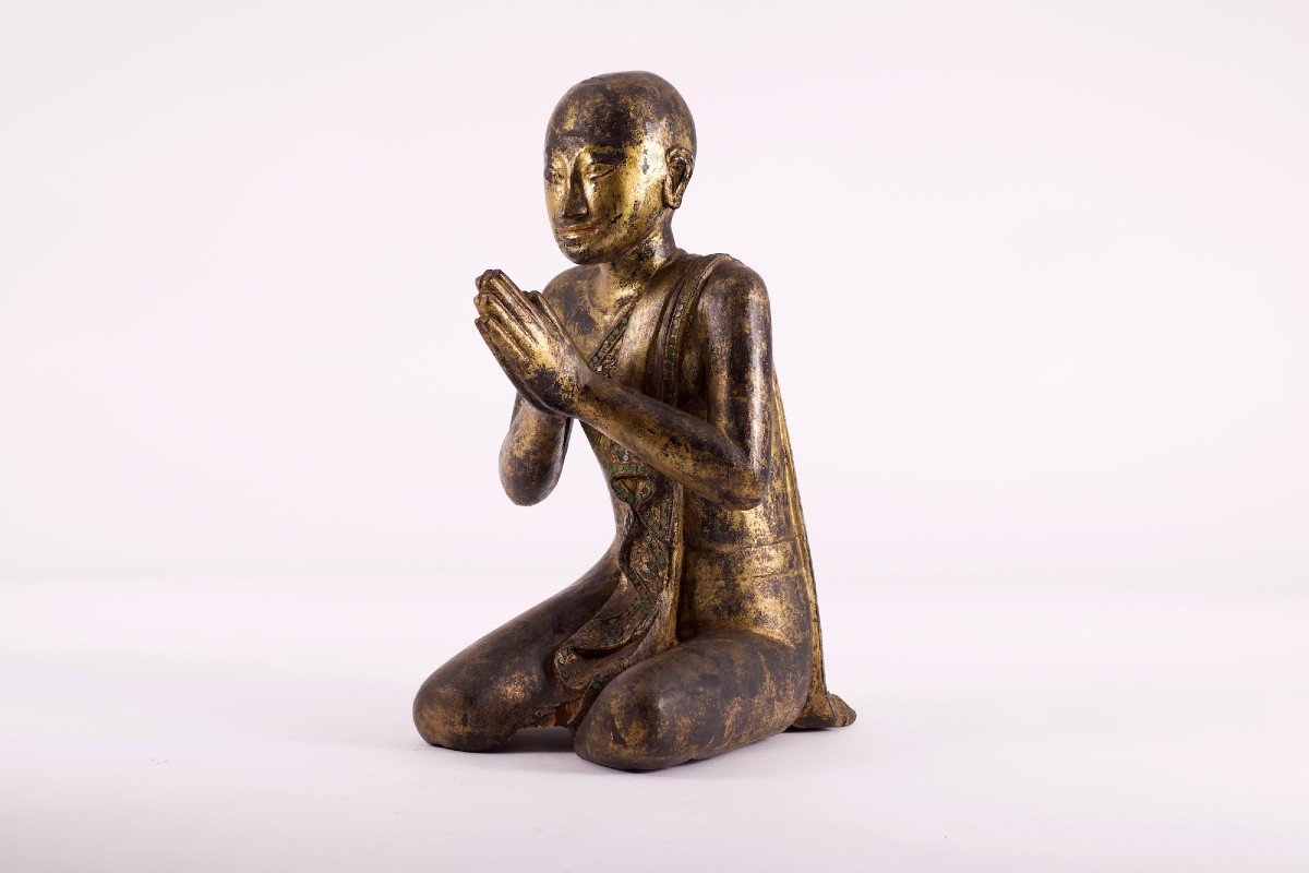 Buddhist Monk In Golden Wood Burma Mandalay