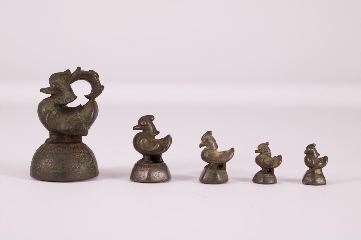 5 Bronze Opium Weight Bird Hintha Burma Myanmar.