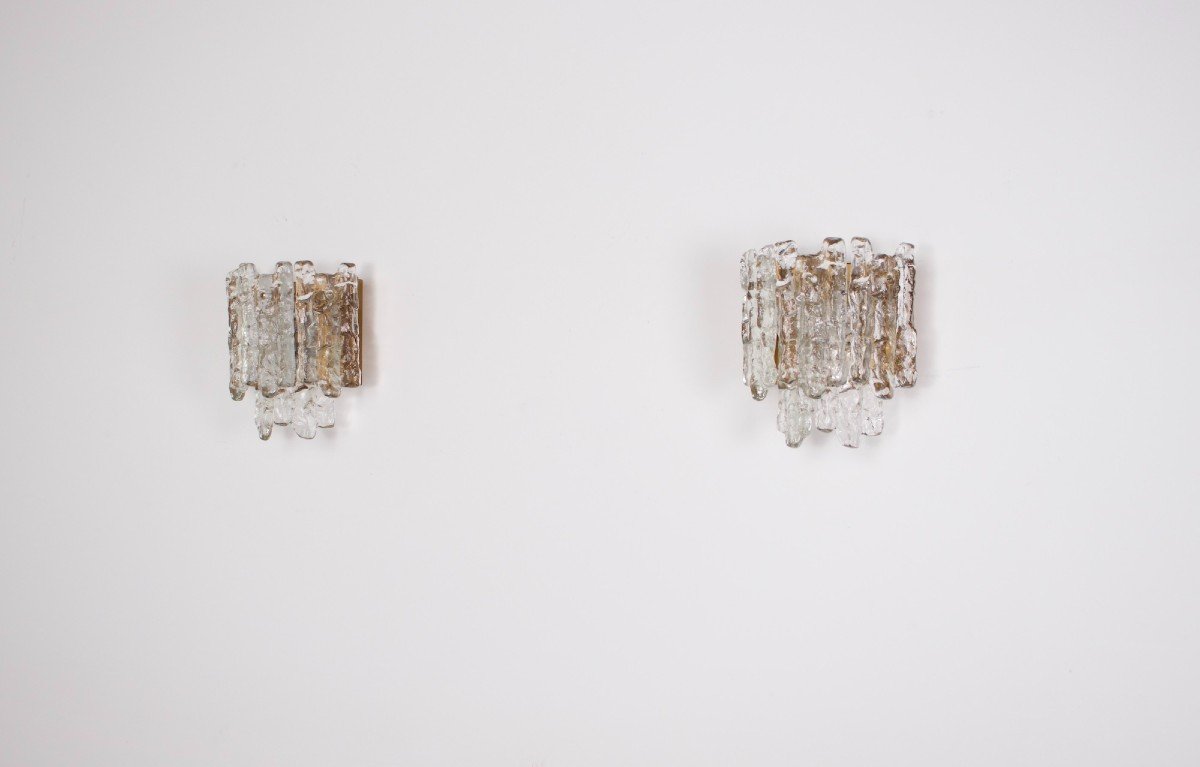 Kalmar: Pair Of Ice Glass Sconces-photo-2