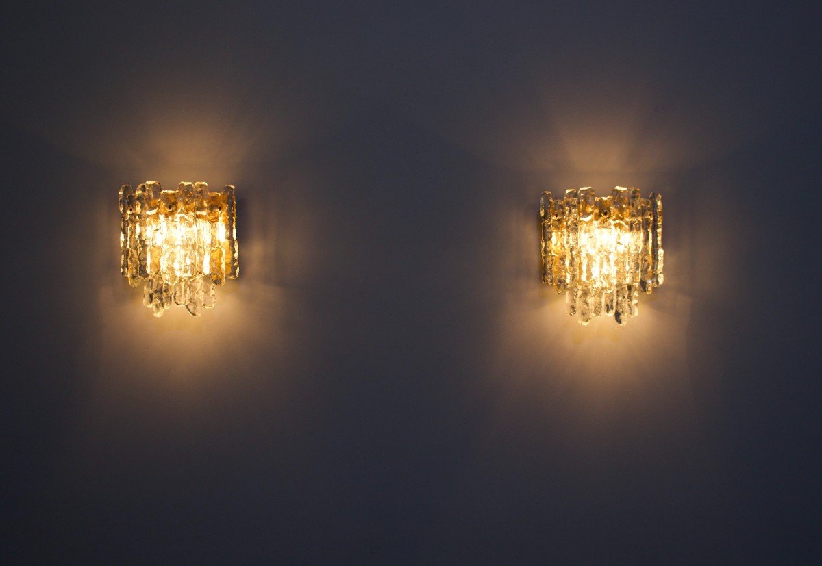 Kalmar: Pair Of Ice Glass Sconces-photo-3