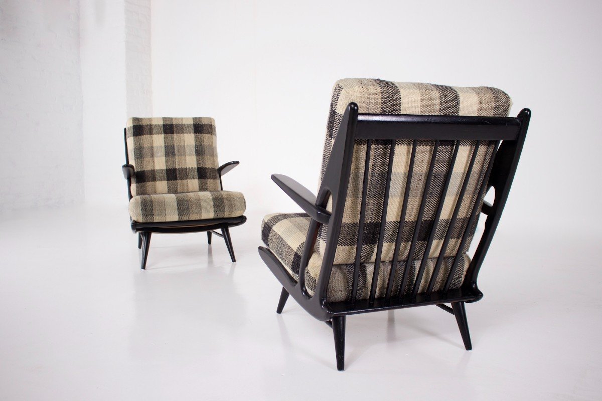 Paire De Fauteuils Laqu&eacute;s Noirs 1950s-photo-2