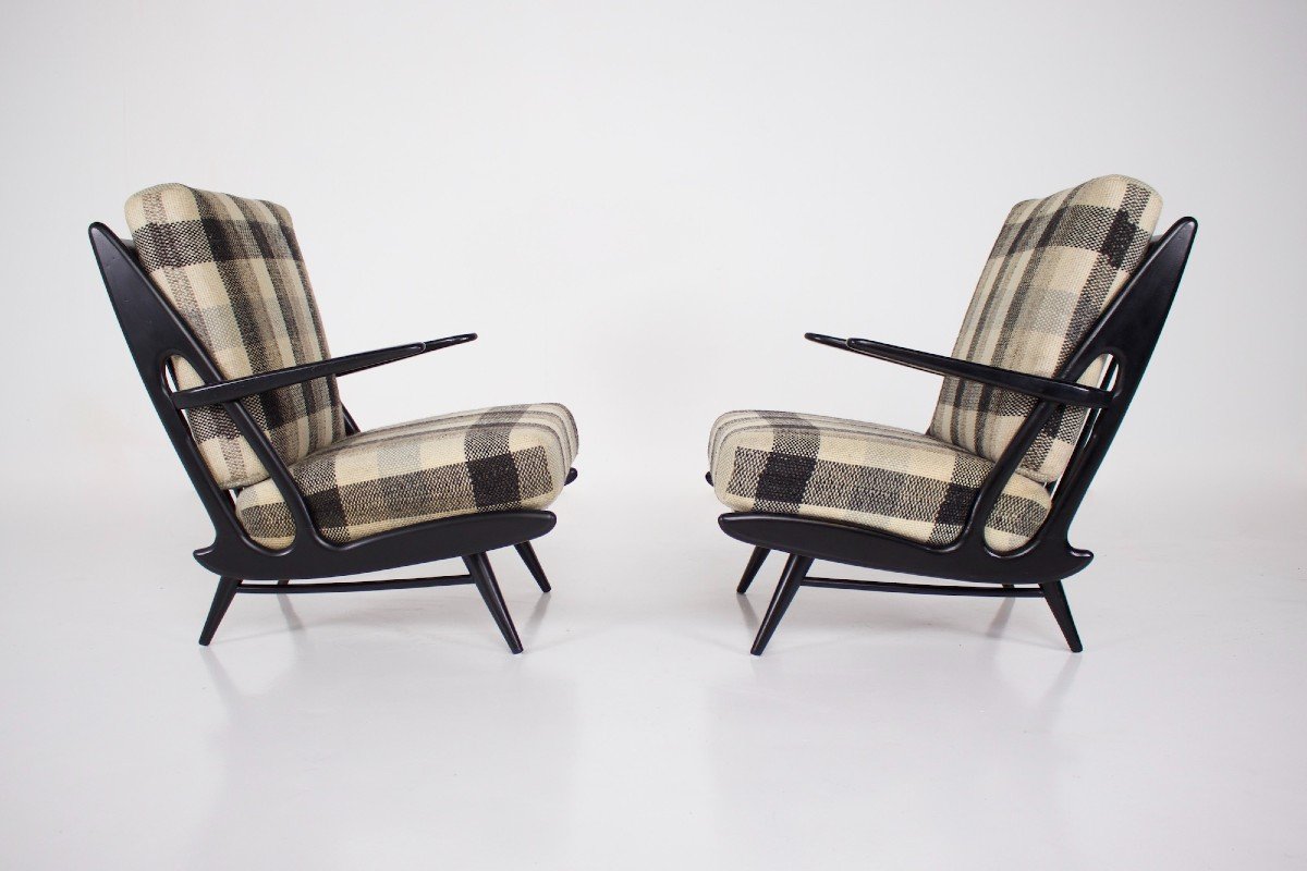 Pair Of Black Lacquered Armchairs 1950s-photo-3