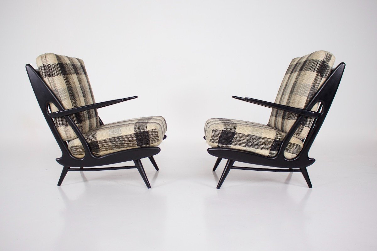 Paire De Fauteuils Laqu&eacute;s Noirs 1950s-photo-3