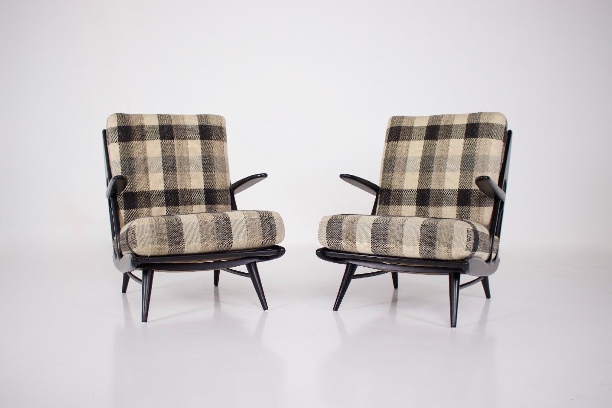 Paire De Fauteuils Laqu&eacute;s Noirs 1950s-photo-1