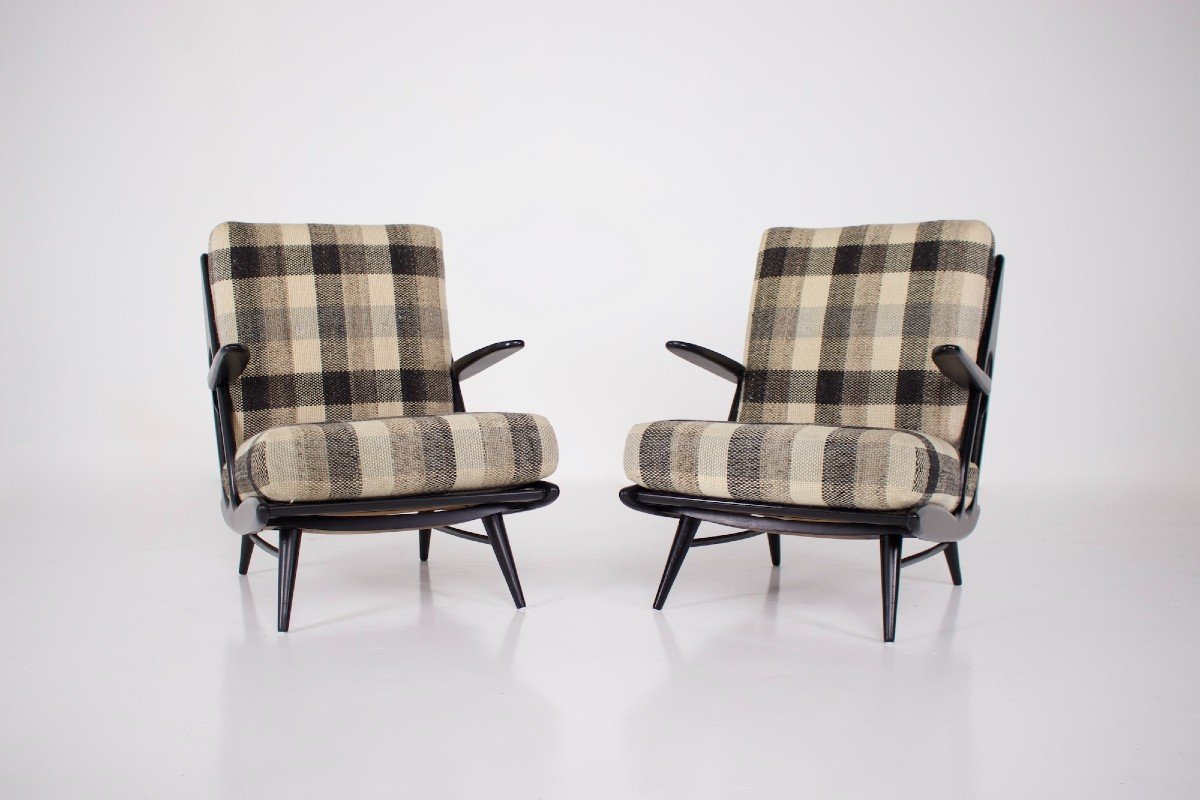 Pair Of Black Lacquered Armchairs 1950s-photo-1