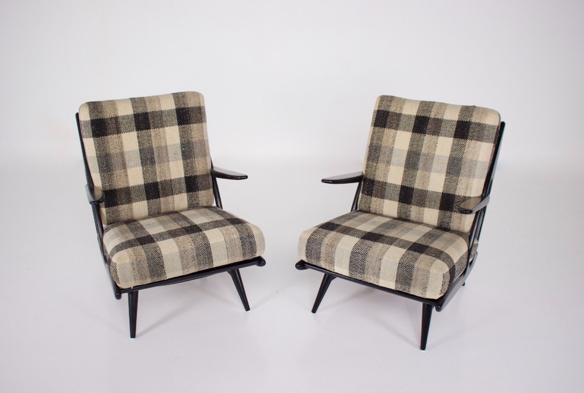 Pair Of Black Lacquered Armchairs 1950s-photo-3