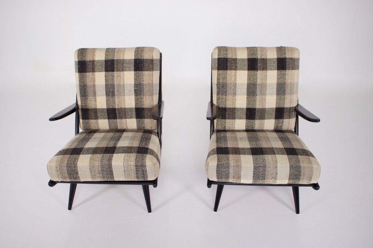Pair Of Black Lacquered Armchairs 1950s-photo-4