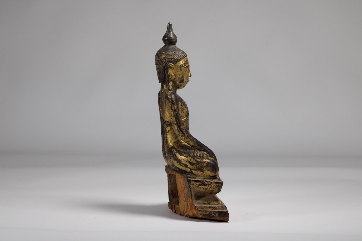 Bouddha Birman En Bois Doré-photo-2