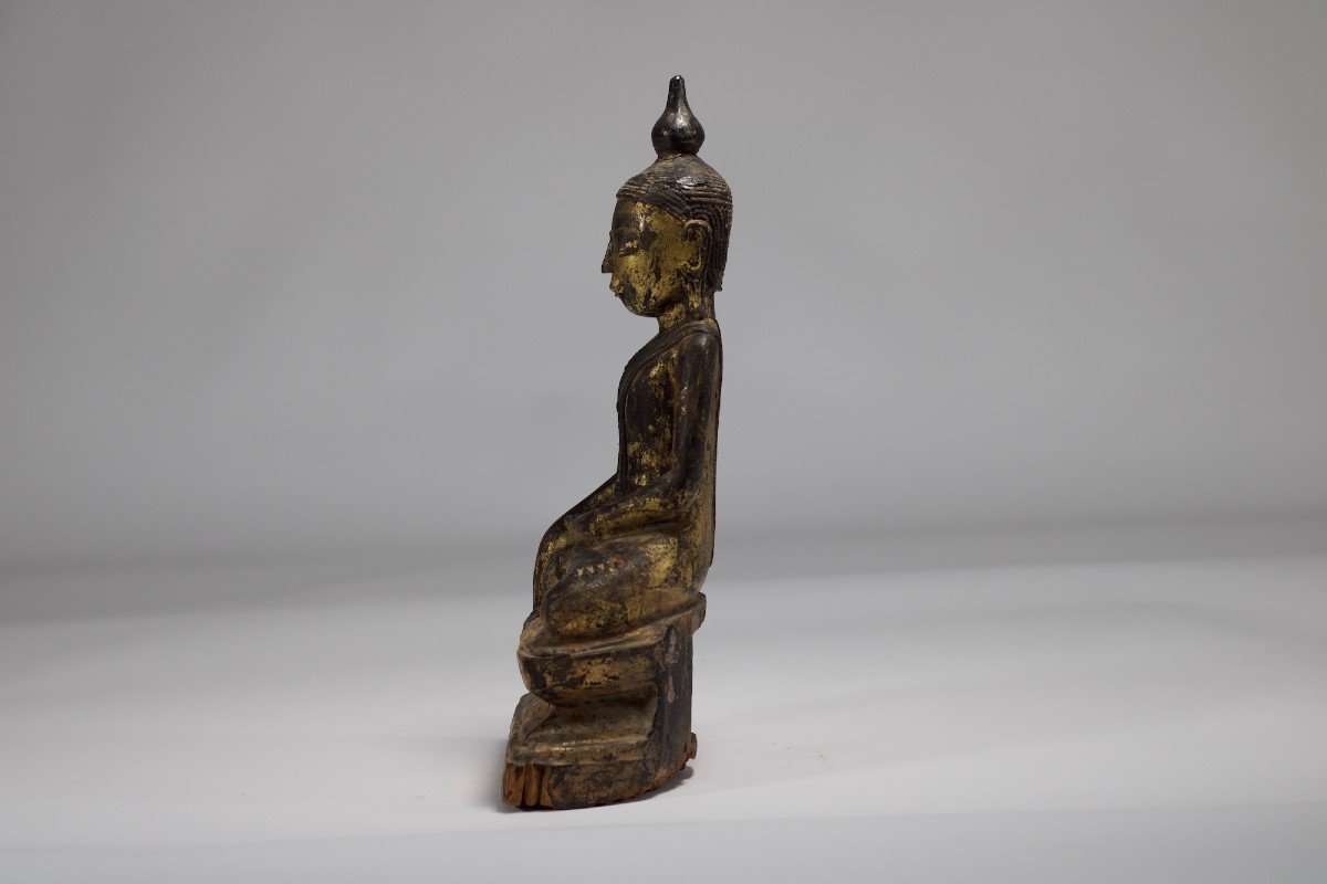 Bouddha Birman En Bois Doré-photo-3