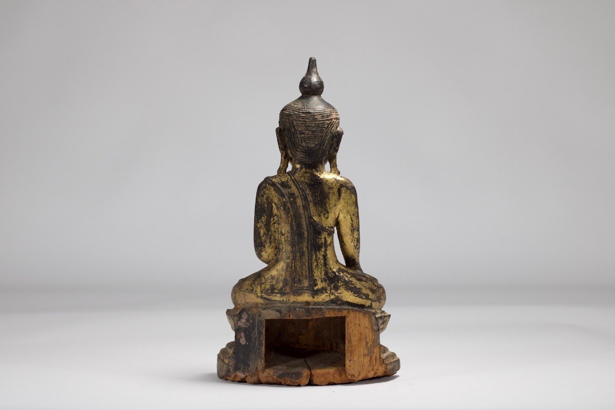 Bouddha Birman En Bois Doré-photo-4