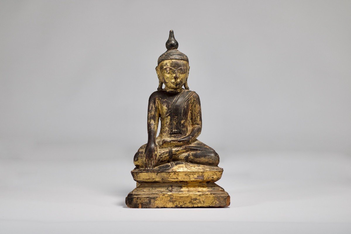 Bouddha Birman En Bois Doré