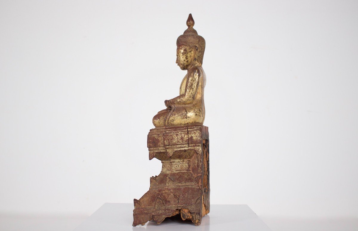 Bouddha En Bois Doré, Birmanie .-photo-3