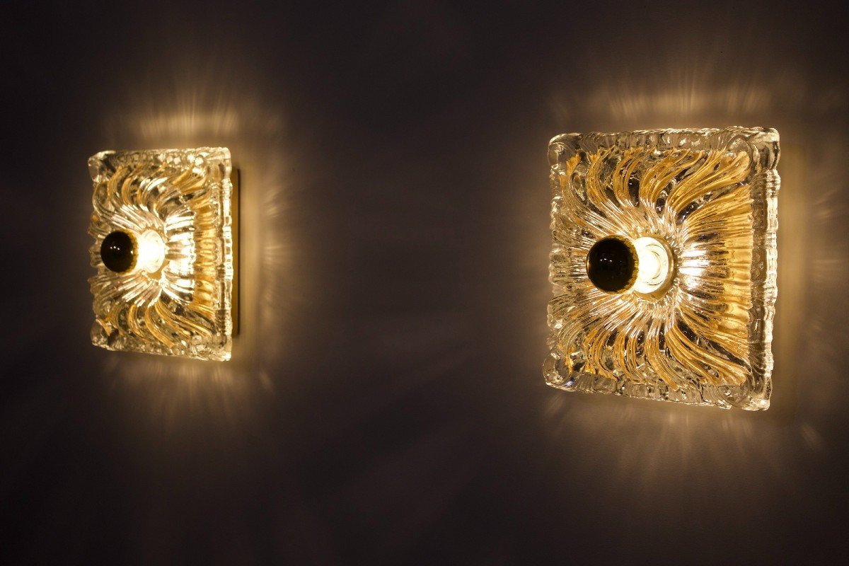 Flower Sconces In Pressed Glass.