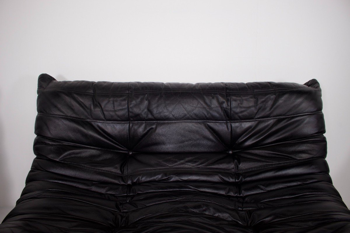 “togo” Sofa Set In Black Leather, Ligne Roset.-photo-4