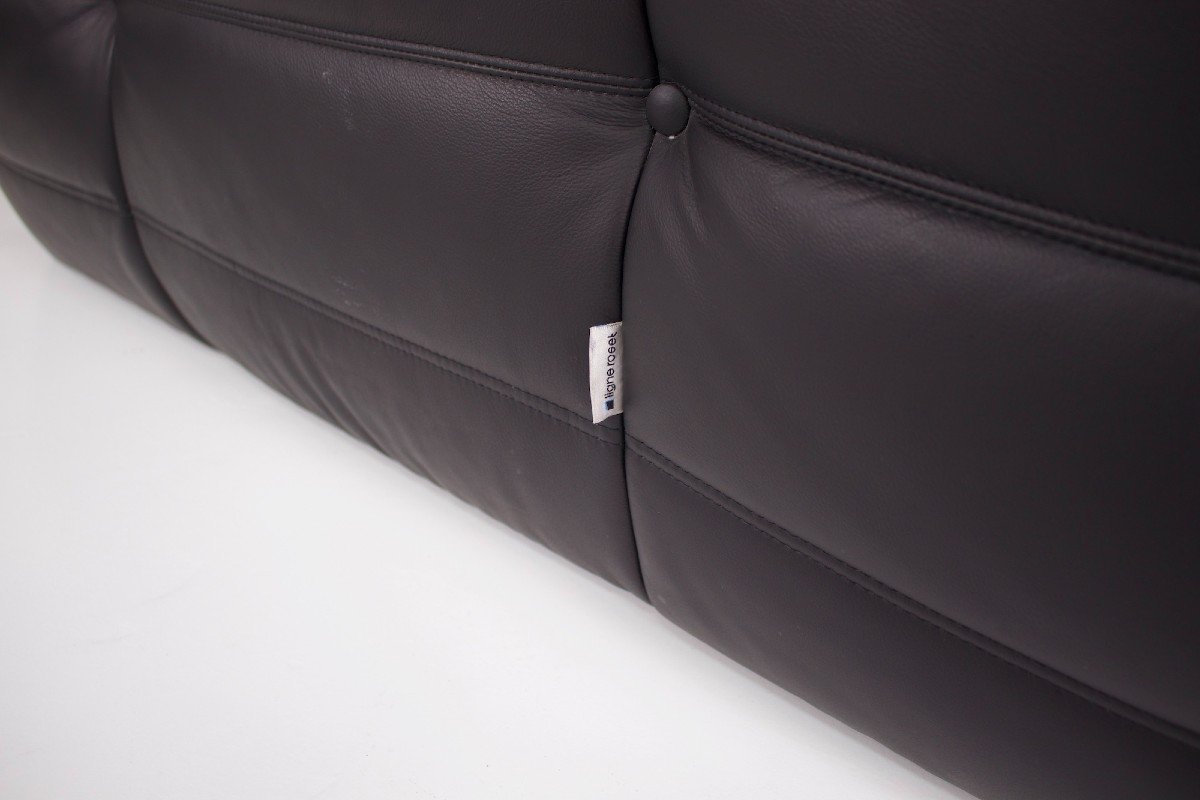 “togo” Sofa Set In Black Leather, Ligne Roset.-photo-3