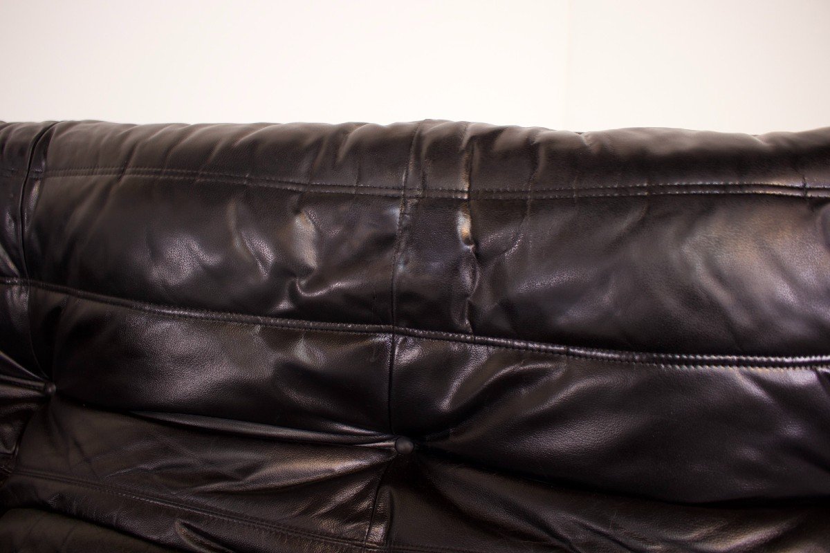 “togo” Sofa Set In Black Leather, Ligne Roset.-photo-5