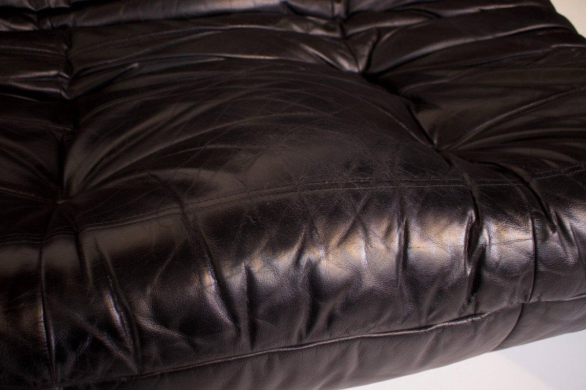 “togo” Sofa Set In Black Leather, Ligne Roset.-photo-6
