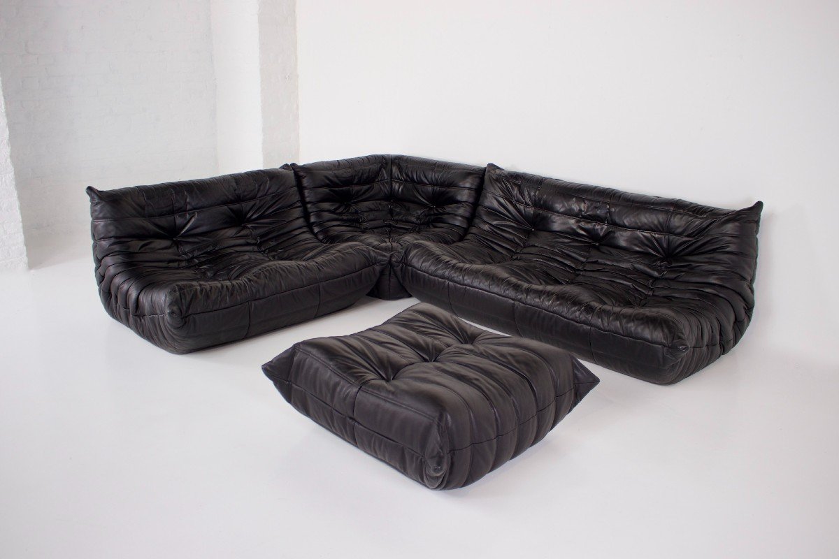 “togo” Sofa Set In Black Leather, Ligne Roset.