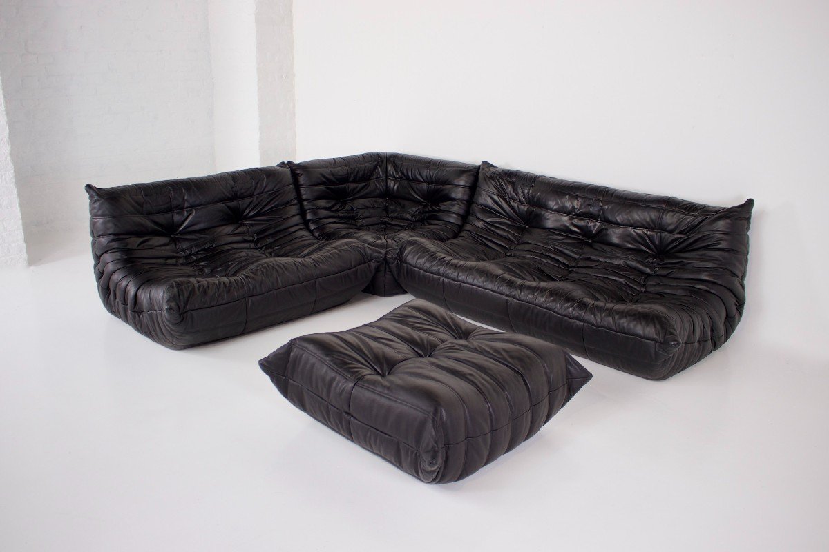 Sofa Set “togo” En Cuir Noir, Ligne Roset.