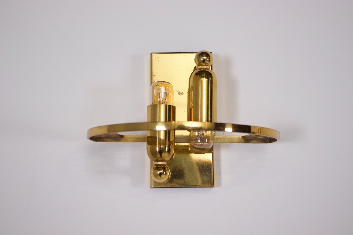 Pair Of Brass & Glass Sconces.-photo-4