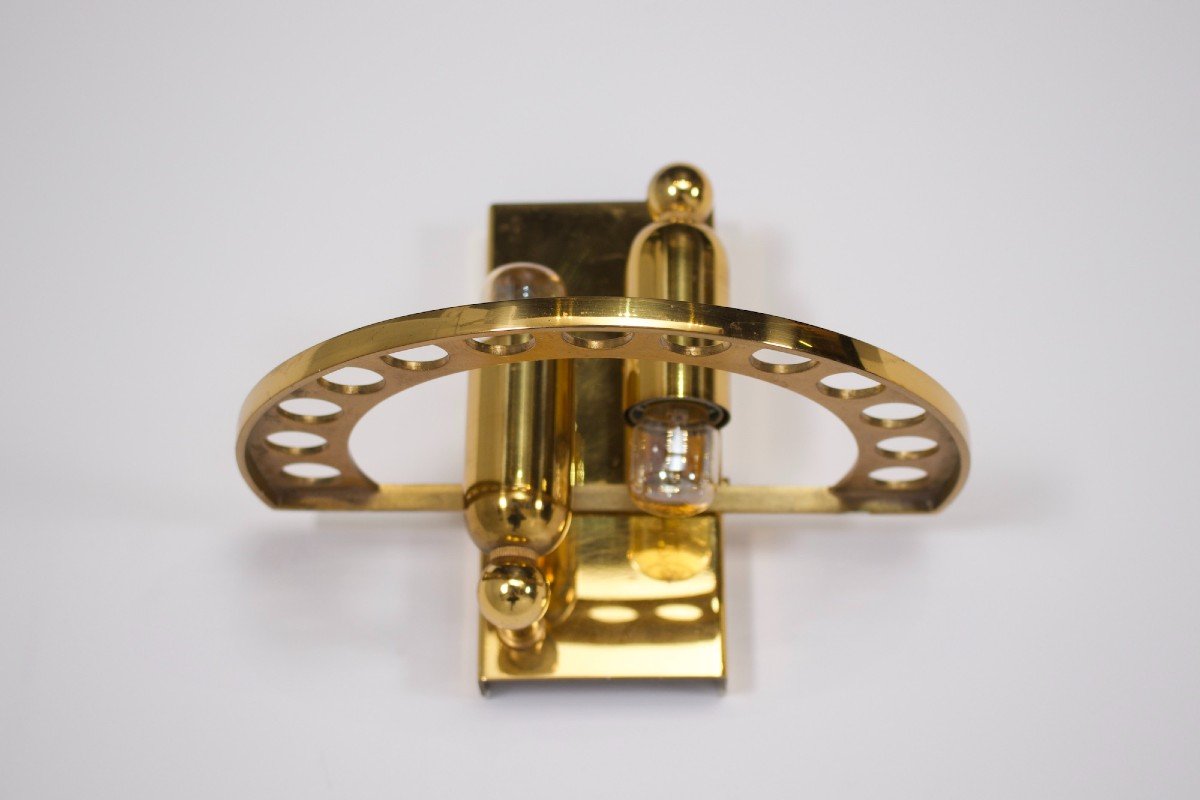 Pair Of Brass & Glass Sconces.-photo-5