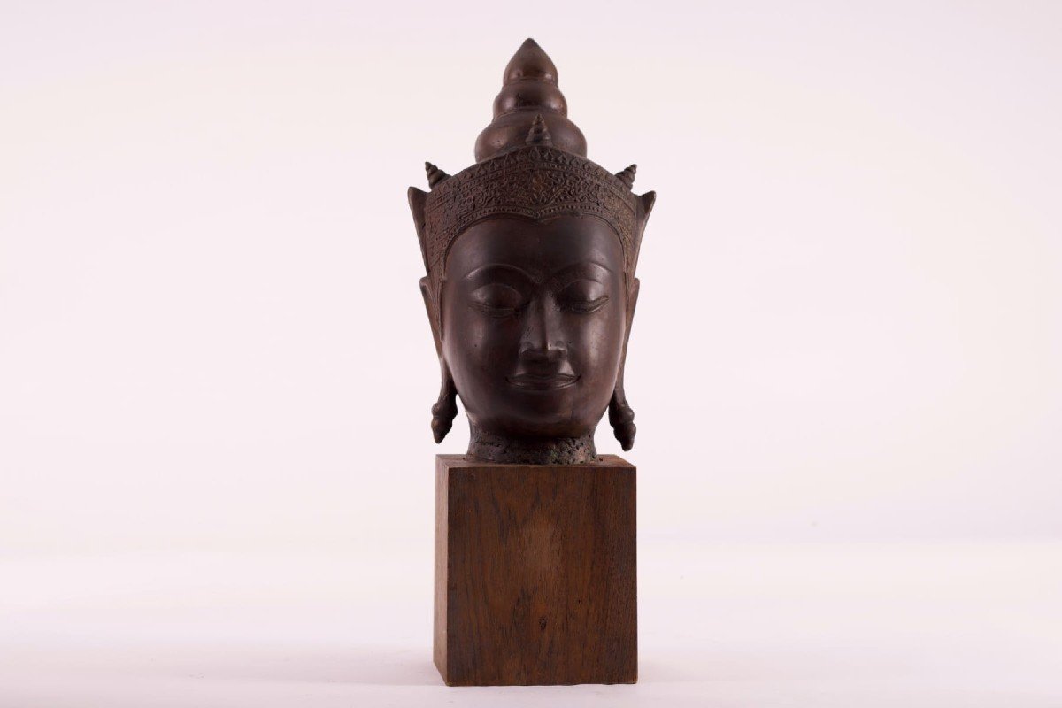 T&ecirc;te De Bouddha Couronn&eacute; En Bronze, Royaume D&rsquo;ayutthaya.-photo-2