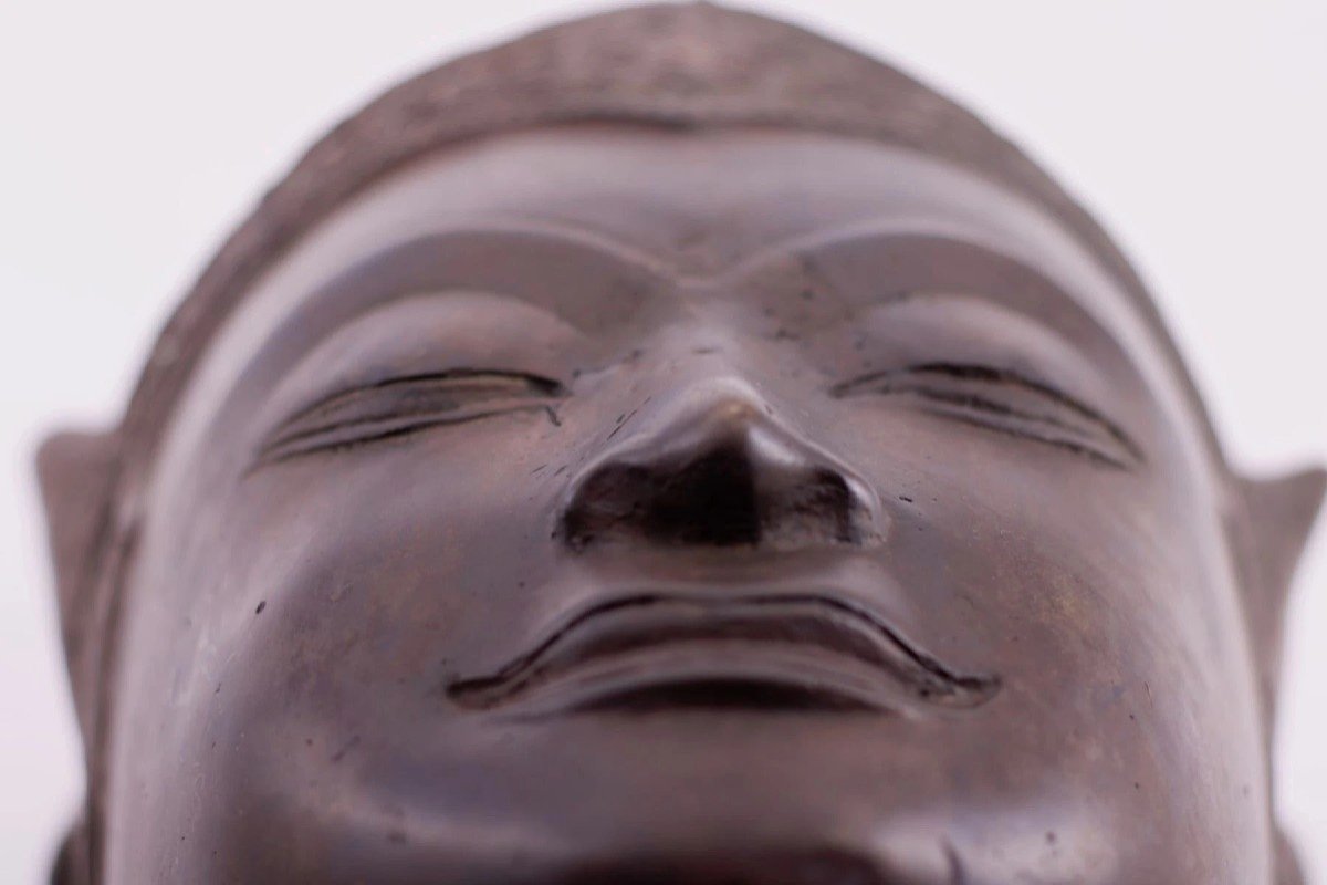 T&ecirc;te De Bouddha Couronn&eacute; En Bronze, Royaume D&rsquo;ayutthaya.-photo-2