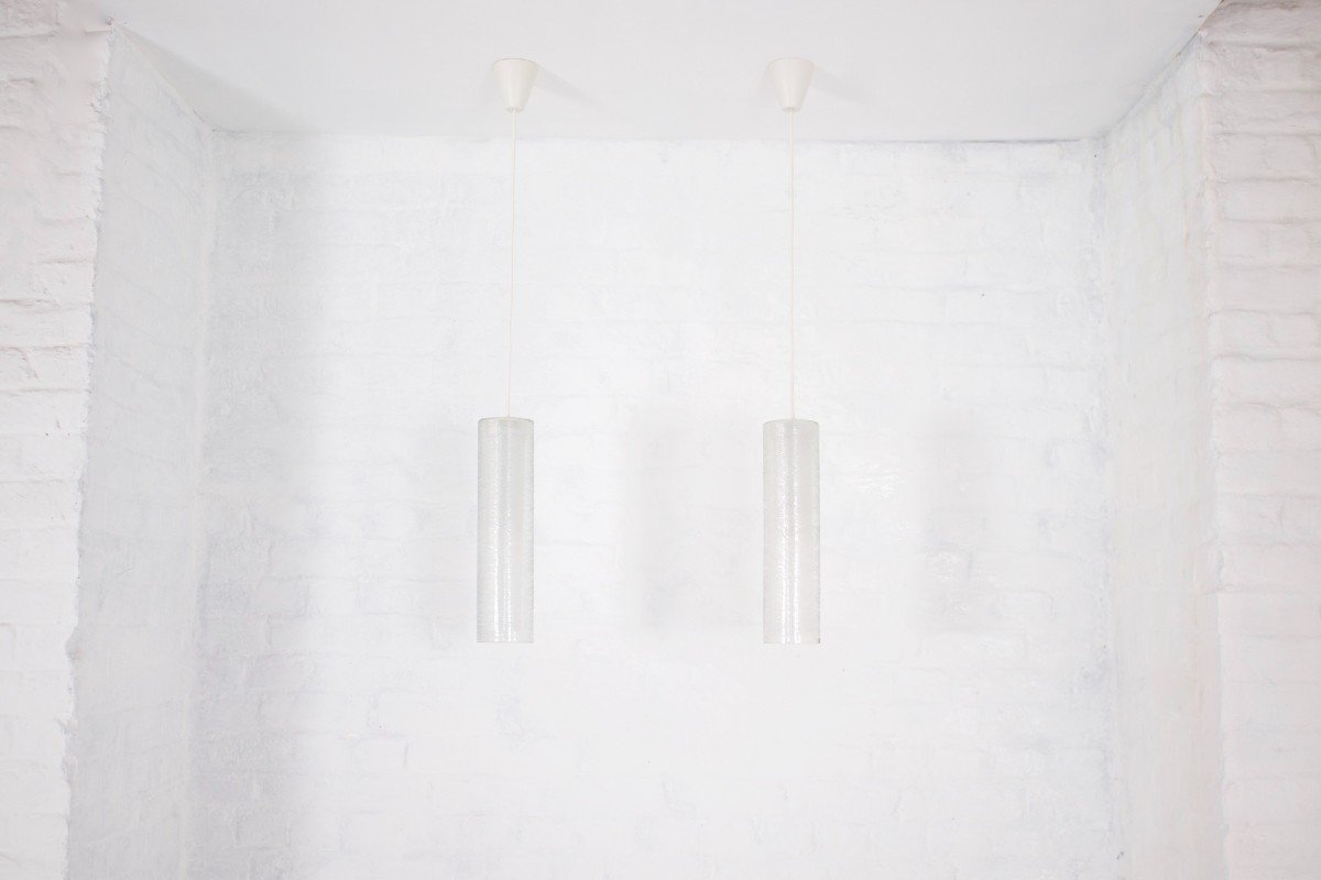 Doria Pendant Lights In Lined Frosted Glass.-photo-3