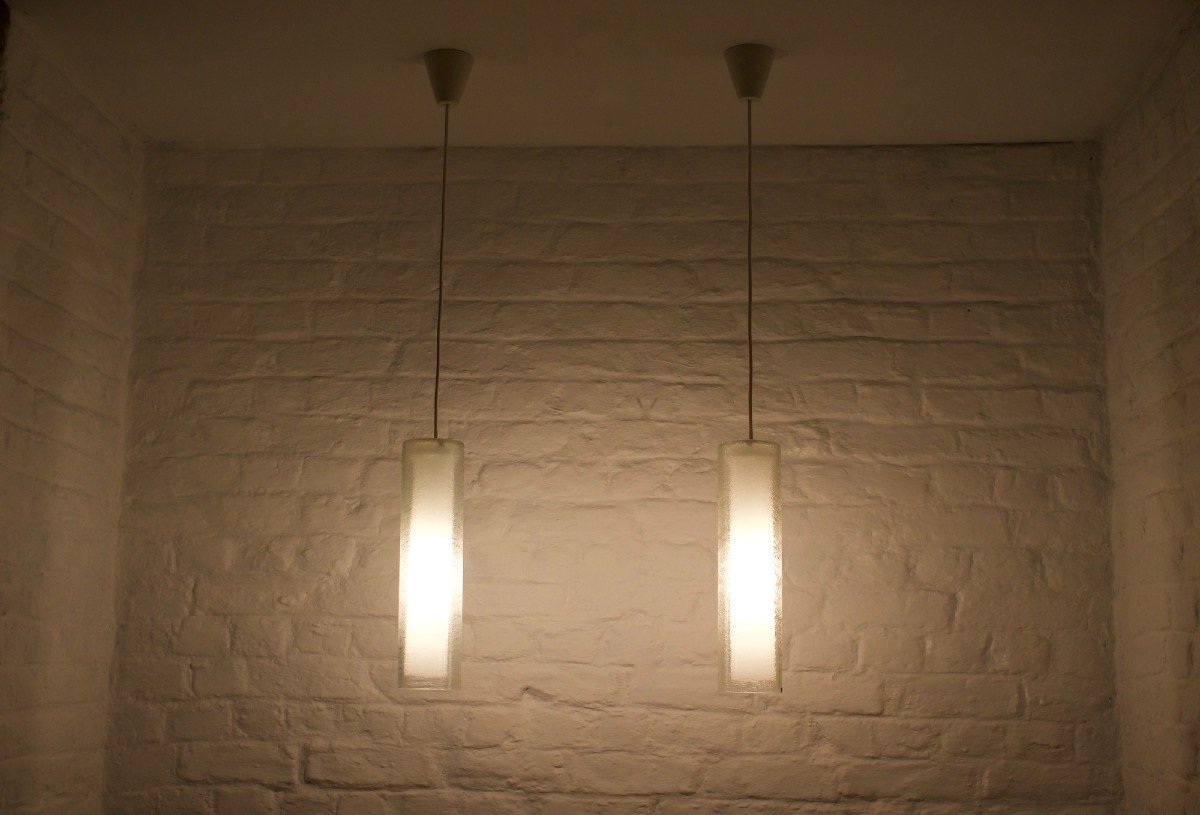 Doria Pendant Lights In Lined Frosted Glass.-photo-4