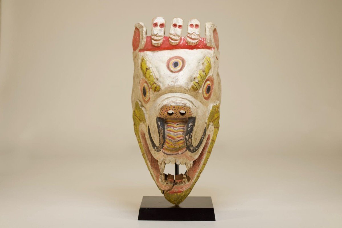 Tibetan Cham Mask, Snow Tiger-photo-2