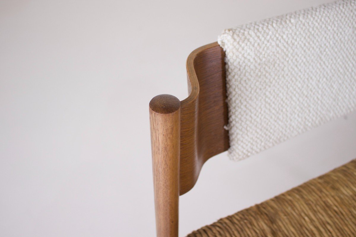 Modernist Bench, Straw Seat.-photo-2