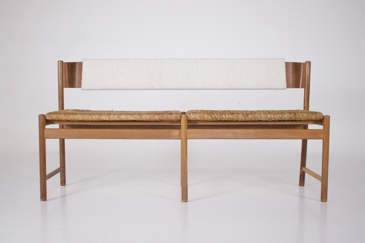 Modernist Bench, Straw Seat.-photo-4