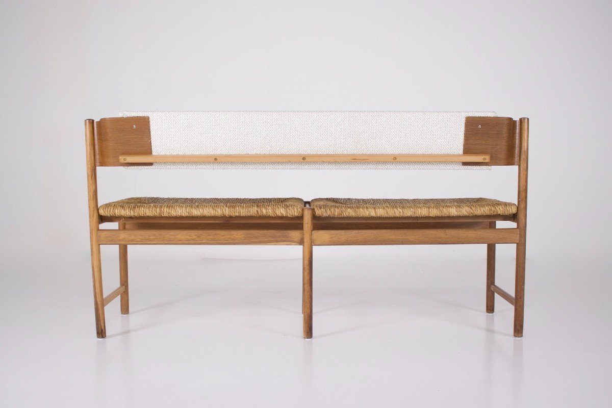 Modernist Bench, Straw Seat.-photo-3